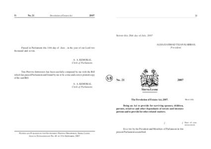 50  No. 21 Devolution of Estates Act