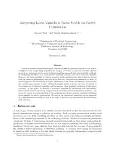 Interpreting Latent Variables in Factor Models via Convex Optimization Armeen Taeb †