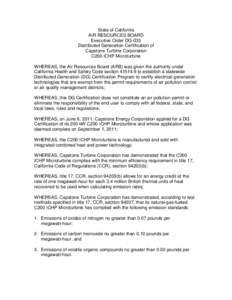 State of California AIR RESOURCES BOARD Executive Order DG-035 Distributed Generation Certification of Capstone Turbine Corporation C200 ICHP Microturbine