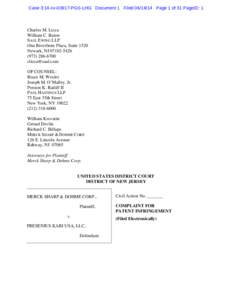 Case 3:14-cv[removed]PGS-LHG Document 1 Filed[removed]Page 1 of 31 PageID: 1  Charles M. Lizza William C. Baton SAUL EWING LLP One Riverfront Plaza, Suite 1520