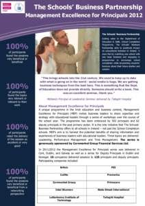 The Schools’ Business Partnership Management Excellence for Principals 2012 The Schools’ Business Partnership Adding value to the Department of Education & Skills, School Completion