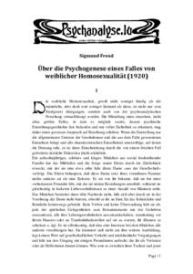 Über die Psychogenese eines Falles von weiblicher Homosexualität (1920)