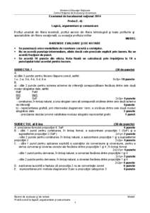 Ministerul Educaţiei Naţionale Centrul Naţional de Evaluare şi Examinare Examenul de bacalaureat naţional 2014 Proba E. d) Logică, argumentare și comunicare