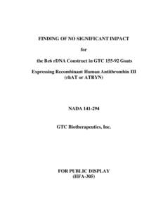 Anticoagulants / Genetic engineering / Goats / Molecular biology / Feral goat / Antithrombin / Feral / Livestock / Recombinant DNA / Biology / Biotechnology / ATryn