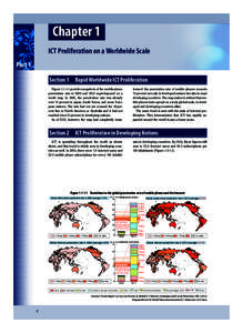 Chapter 1 ICT Proliferation on a Worldwide Scale Part 1 Section 1　Rapid Worldwide ICT Proliferation Figureprovides snapshots of the mobile-phone penetration rate in 2000 and 2012 superimposed on a