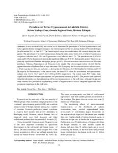 Acta Parasitologica Globalis 4 (2): 34-40, 2013 ISSN © IDOSI Publications, 2013 DOI: idosi.apgPrevallence of Bovine Trypanosomosis in Lalo Kile District,