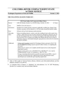 COLUMBIA RIVER COMPACT/JOINT STATE ACTION NOTICE Washington Department of Fish and Wildlife October 1, 2014