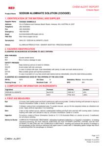 CHEM ALERT REPORT 16 Header Report Product Name SODIUM ALUMINATE SOLUTION (COOGEE)