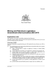 First print  New South Wales Mining and Petroleum Legislation Amendment (Harmonisation) Bill 2015