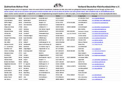 Züchterliste Bichon Frisé  Verband Deutscher Kleinhundezüchter e.V.