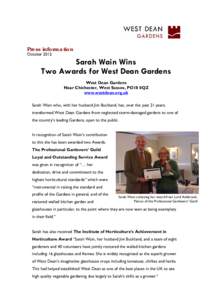 Microsoft Word - Sarah Wain wins two awards for West Dean Gardens