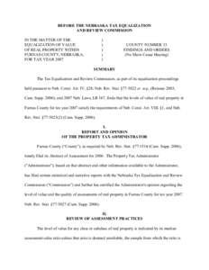 BEFORE THE NEBRASKA TAX EQUALIZATION AND REVIEW COMMISSION IN THE MATTER OF THE EQUALIZATION OF VALUE OF REAL PROPERTY WITHIN FURNAS COUNTY, NEBRASKA,