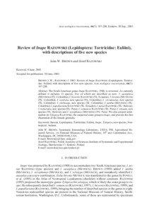 Acta zoologica cracoviensia, 46(3): [removed], Kraków, 30 Sep., 2003  Review of Inape RAZOWSKI (Lepidoptera: Tortricidae: Euliini),