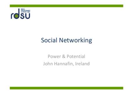 Social Networking Power & Potential John Hannafin, Ireland Social Networking Communities of people who share interests 