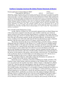 Southern Campaign American Revolution Pension Statements & Rosters Pension application of Samuel Hancock S8687 Transcribed by Will Graves[removed]