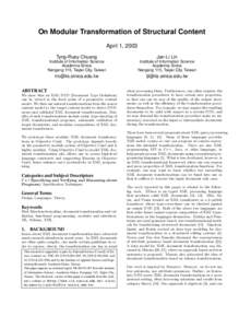 On Modular Transformation of Structural Content April 1, 2003 Tyng-Ruey Chuang Jan-Li Lin