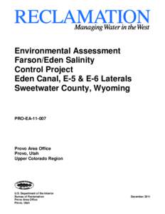 Environmental Assessment Farson/Eden Salinity Control Project Eden Canal, E-5 & E-6 Laterals Sweetwater County, Wyoming