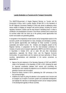 Luanda Declaration on Tourism and Air Transport connectivity