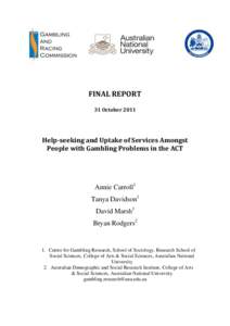 Help-seeking and uptake of services amongst people with gambling problems in the ACT