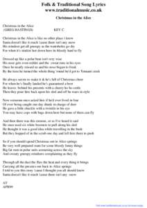 Folk & Traditional Song Lyrics - Christmas in the Alice