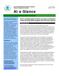 At a Glance: EPA’s and Mississippi’s Efforts to Assess and Restore Public Drinking Water Supplies after Hurricane Katrina