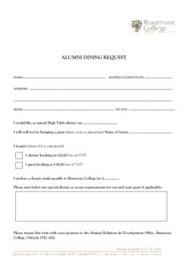 Microsoft Word - Alumni Dining Booking Form