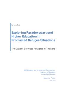 Barbara Zeus  Exploring Paradoxes around Higher Education in Protracted Refugee Situations The Case of Burmese Refugees in Thailand