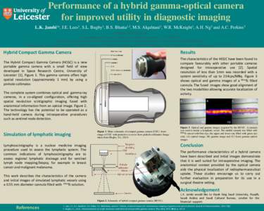 Performance of a hybrid gamma-optical camera for improved utility in diagnostic imaging L.K. Jambi1a, J.E. Lees1, S.L. Bugby1, B.S. Bhatia1,2, M.S. Alqahtani1, W.R. McKnight1, A.H. Ng3 and A.C. Perkins3 a Contact:  Lj97@