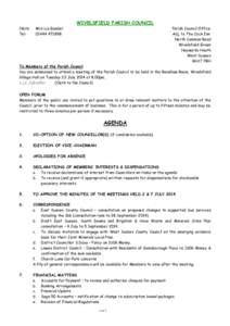 WIVELSFIELD PARISH COUNCIL Clerk: Tel: Mrs Liz Gander[removed]