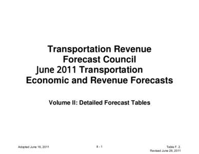 Transportation Revenue Forecast Council -XQH Transportation Economic and Revenue Forecasts Volume II: Detailed Forecast Tables