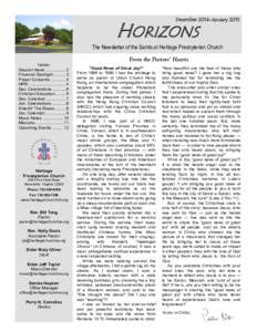 December 2014-JanuaryHORIZONS The Newsletter of the Saints at Heritage Presbyterian Church Inside: