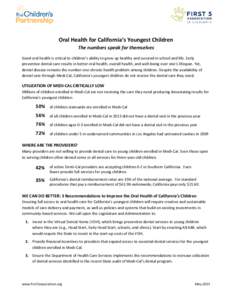 Oral Health for California’s Youngest Children The numbers speak for themselves Good oral health is critical to children’s ability to grow up healthy and succeed in school and life. Early preventive dental care resul