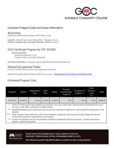 Consumer Program Costs and Career Information Accounting Classification of Instruction Programs (CIP) Code: [removed]Location: Glendale Community College (GCC) - Glendale, Arizona Office of Postsecondary Education Identif