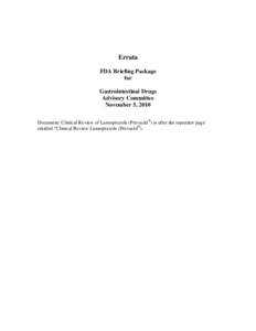 Errata FDA Briefing Package for Gastrointestinal Drugs Advisory Committee November 5, 2010