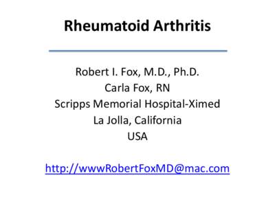 Rheumatoid arthritis (RA)  is a chronic autoimmune disease that symmetrically affects large and small joints with inflammation and ultimate deformity. It may also affect other organs such as  eyes,  skin (vasculitis),  l