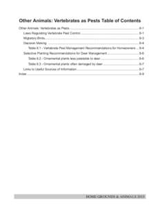 Other Animals: Vertebrates as Pests Table of Contents Other Animals: Vertebrates as Pests................................................................................ 8-1 Laws Regulating Vertebrate Pest Control.......