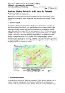 Department of Environment, Food and Rural Affairs Veterinary & Science Policy Advice Team International Disease Monitoring Reference: VITT/1200 ASF in wild boar in Poland th