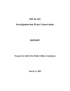 DW[removed]Investigation into Water Conservation REPORT  Prepared by Staff of the Public Utilities Commission