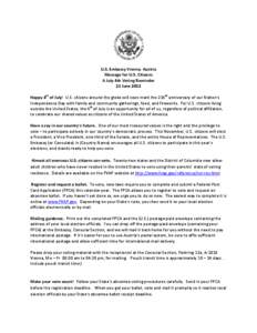      U.S. Embassy Vienna, Austria  Message for U.S. Citizens  A July 4th Voting Reminder 