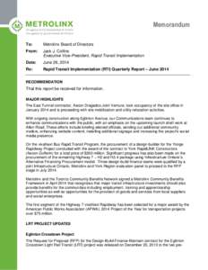 Memorandum To: Metrolinx Board of Directors  From: