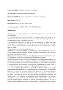 Spécialiste des affaires humanitaires P4