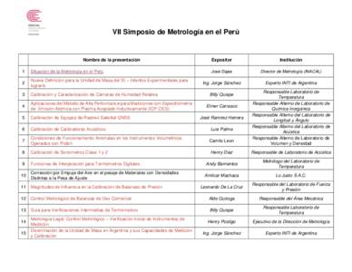 VII Simposio de Metrología en el Perú  Nombre de la presentación 1  Situación de la Metrología en el Perú