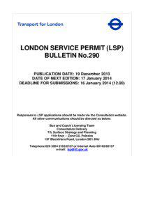 LONDON SERVICE PERMIT (LSP) BULLETIN No.290 PUBLICATION DATE: 19 December 2013