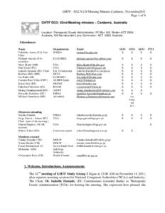 GHTF - SG2 N129 Meeting Minutes Canberra , November2011 Page 1 of 9 GHTF SG2- 42nd Meeting minutes – Canberra, Australia Location: Therapeutic Goods Administration, PO Box 100, Woden ACT 2606, Australia, 136 Narrabunda