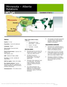 Minnesota – Alberta Relations PROFILE  Major Cities (Metro Areas):
