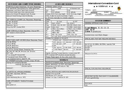 DEFENSIVE AND COMPETITIVE BIDDING OVERCALLS (Style, Responses, 1/2 Level, Reopening[removed]level 8-16, 2-level good suit or rather good hand.