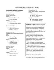 NONPARTISAN JUDICIAL ELECTIONS Contested Chancery Court Races Counties in the district incumbents