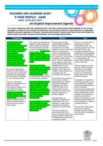 Teaching and learning audit 8 page profile – QAHS Date: 15/16 july, 2013 An Explicit Improvement Agenda The school leadership team has established and is driving a strong improvement agenda for the school,