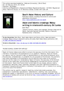 Asian and Islamic crossings: Malay writing in nineteenth-century Sri Lanka