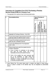 National Treasury  Pensions Administration Instructions for Completing Form Z215: Purchasing a Pension Service Period (POS) for a Pension Fund